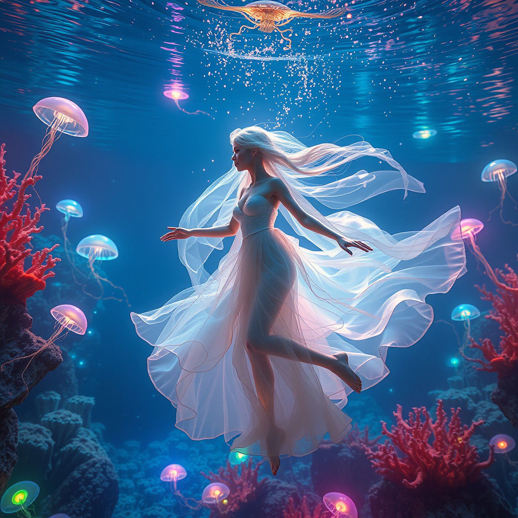Ethereal Underwater Dance in Sci-Fi Style