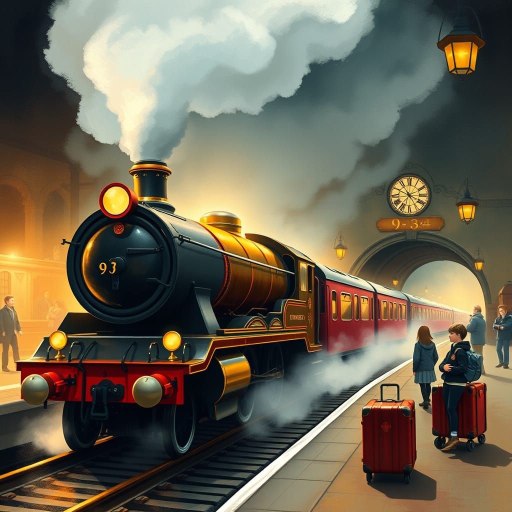 Majestic Steam Train Departs Whimsical Platform 9 3/4