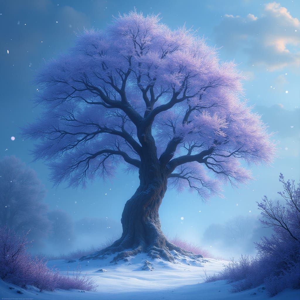 Dreamy Tree in Winter Fantasy Landscape