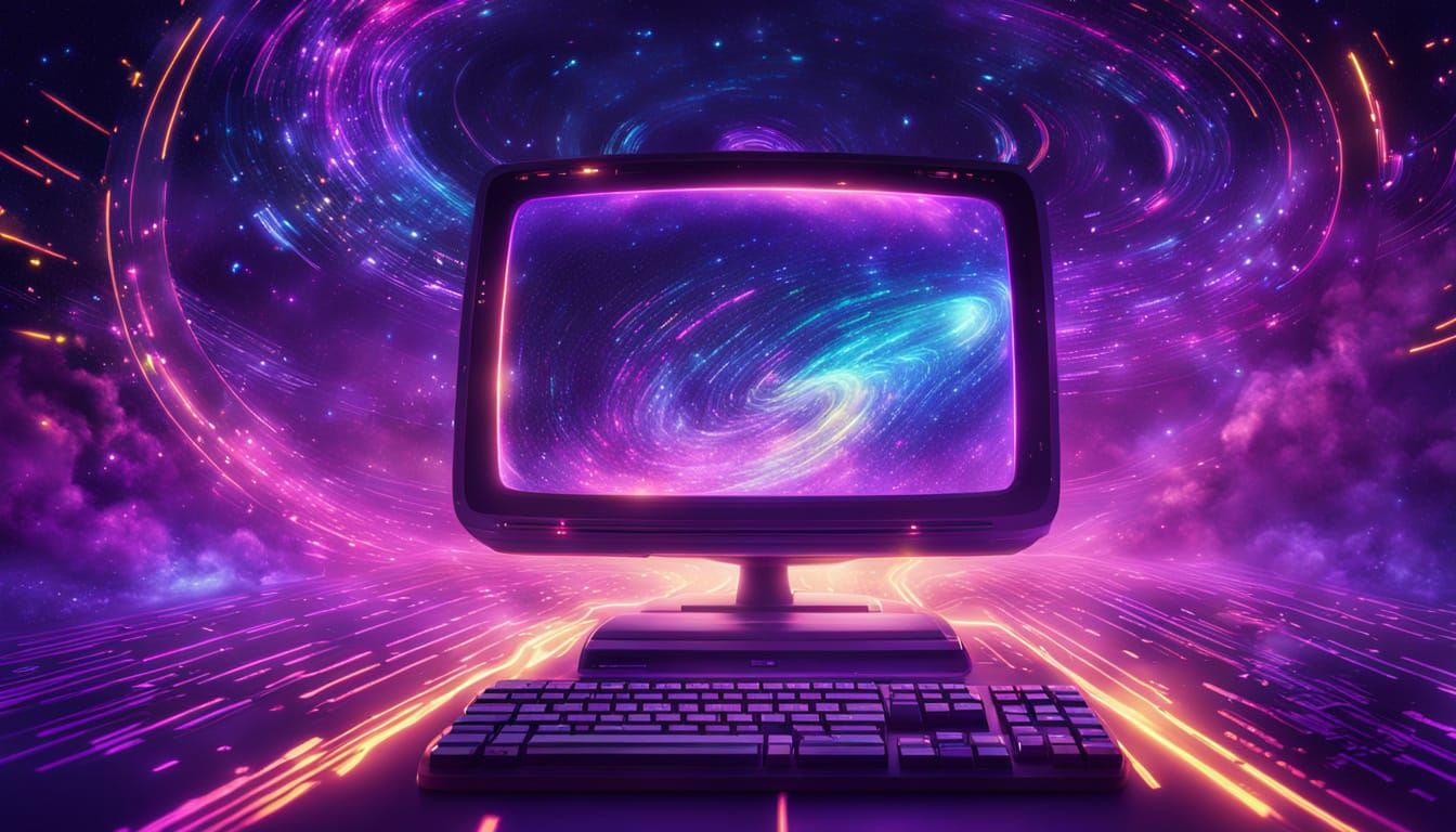 Cosmic Galaxy Swirls Within Futuristic Computer Screen