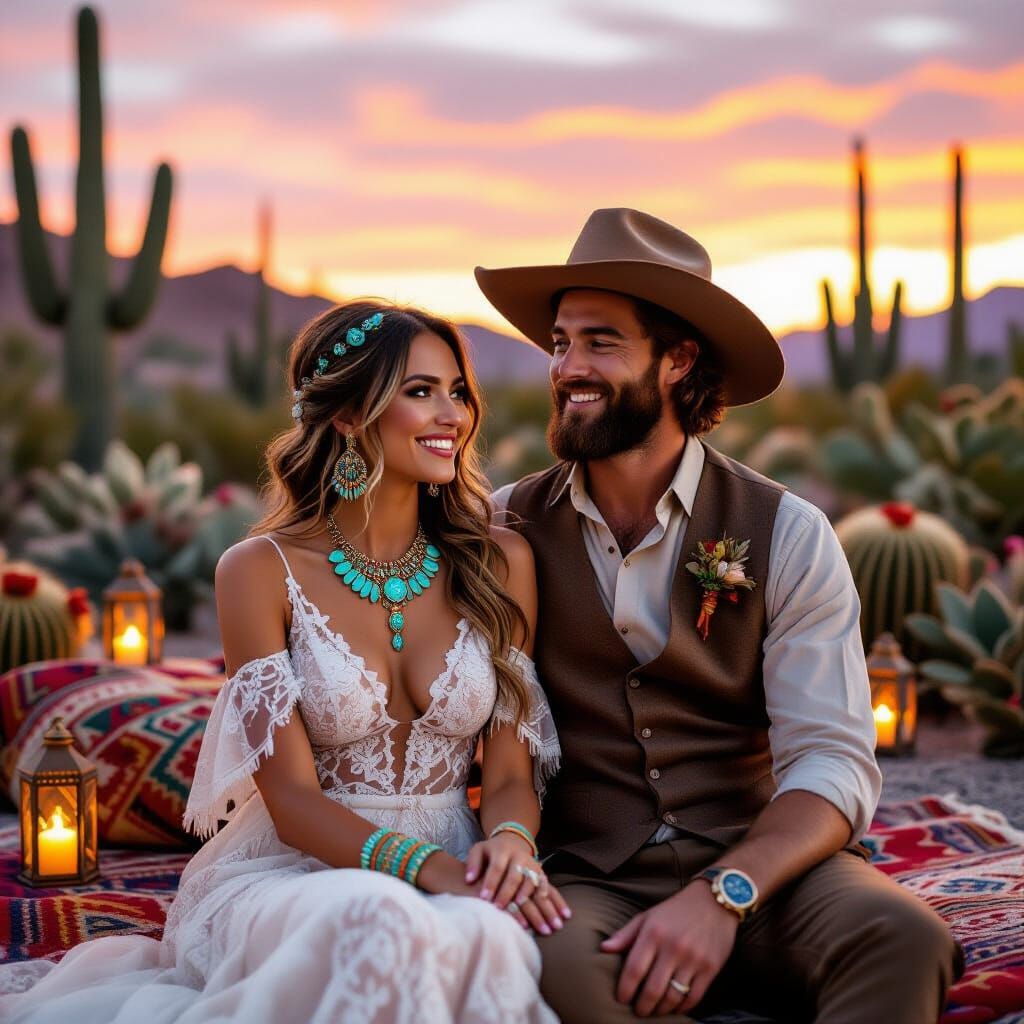 Bohemian Wedding in a Desert Oasis at Sunset