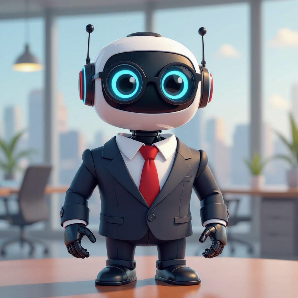 Cartoon Chatbot in Suit, Pixar-Style Digital Art