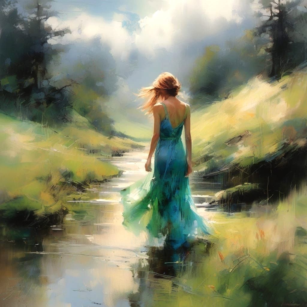 Lady in a blue dress