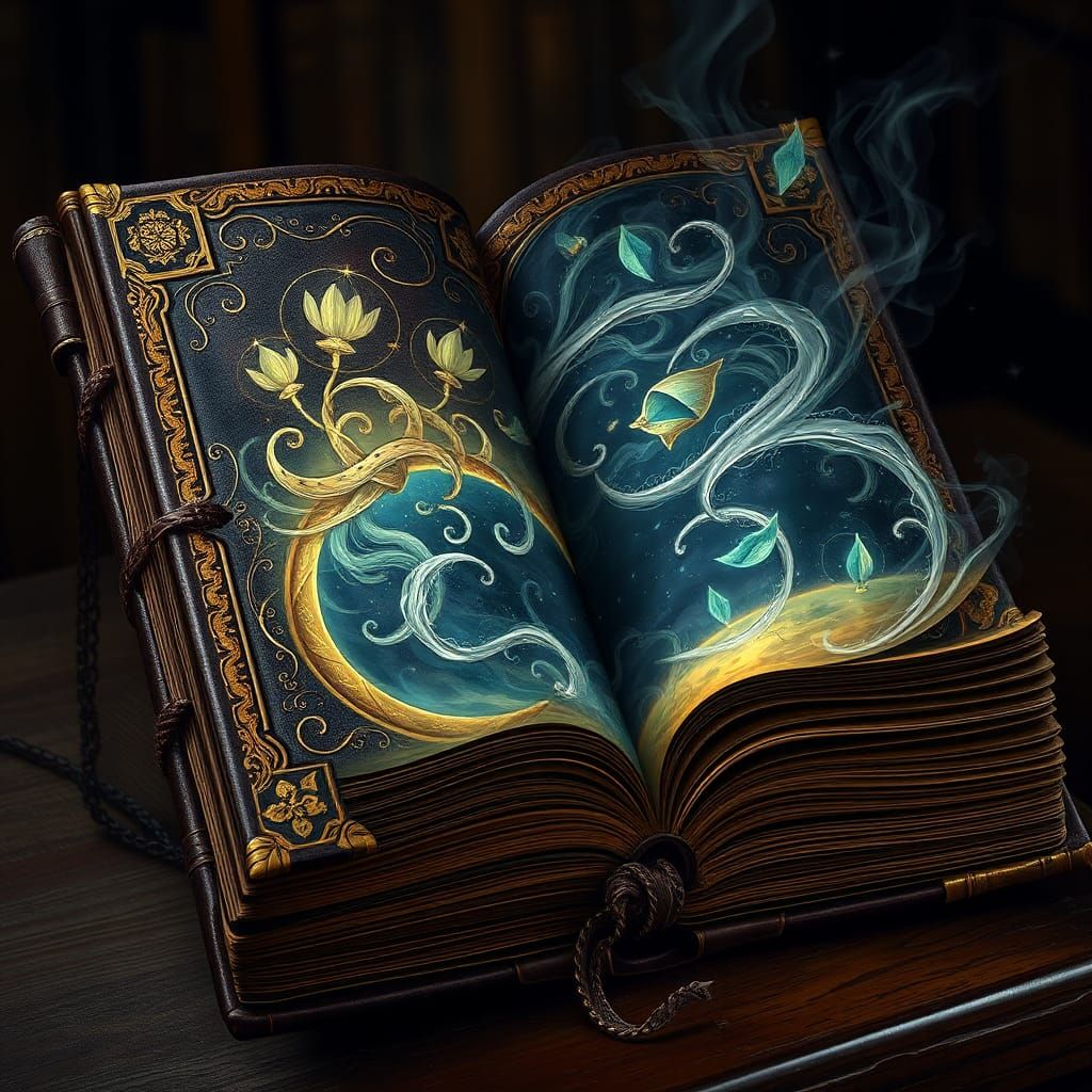 Majestic Tome Overflowing with Swirling Magic