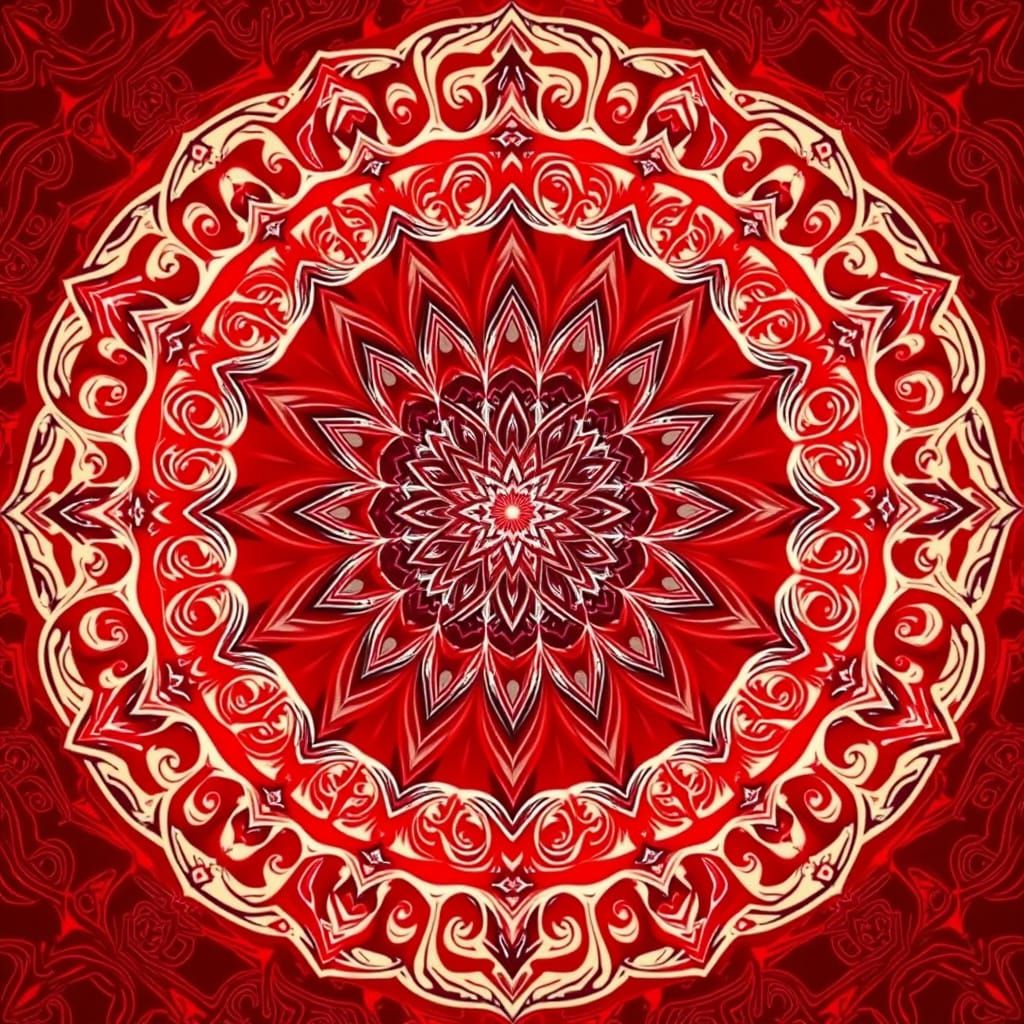 Intricate Red Mandala with Organic Futuristic Patterns