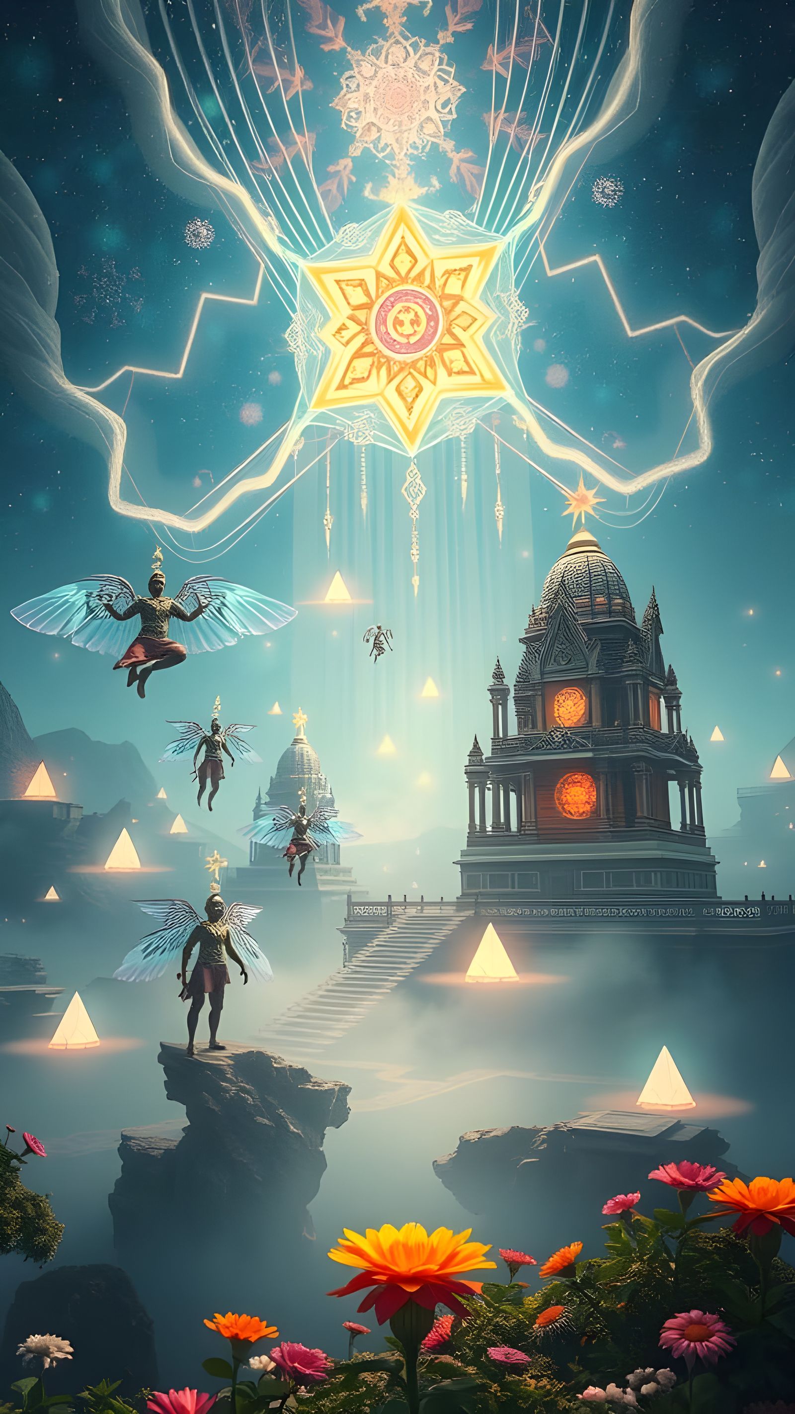 Geometric Deities Weaving Reality with Light