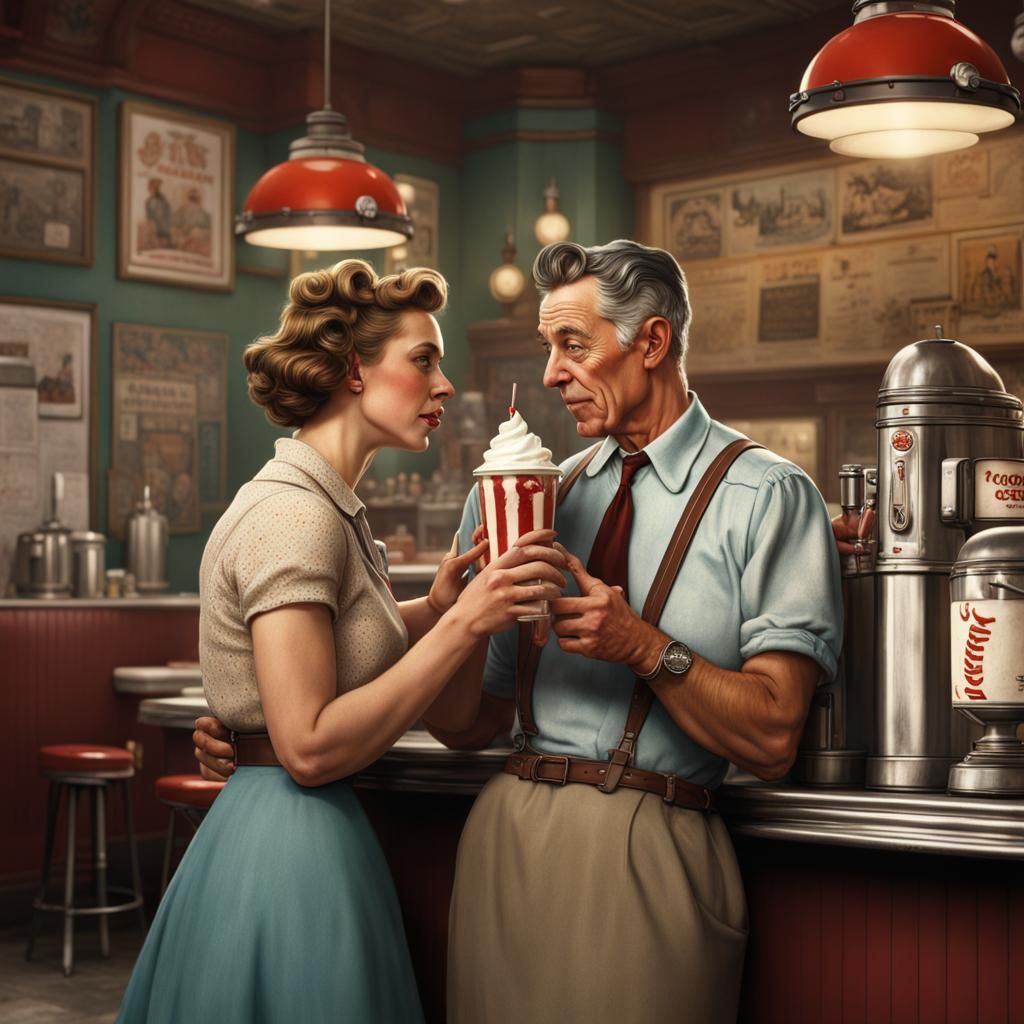 Soda Fountain Romance in Rockwell Style