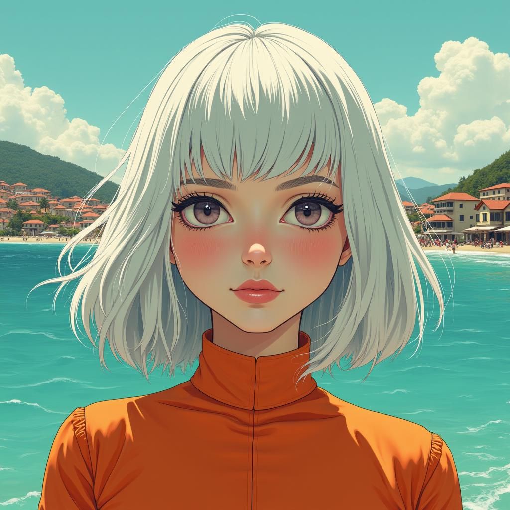 White-Haired Girl Portrait in Comic Art Style