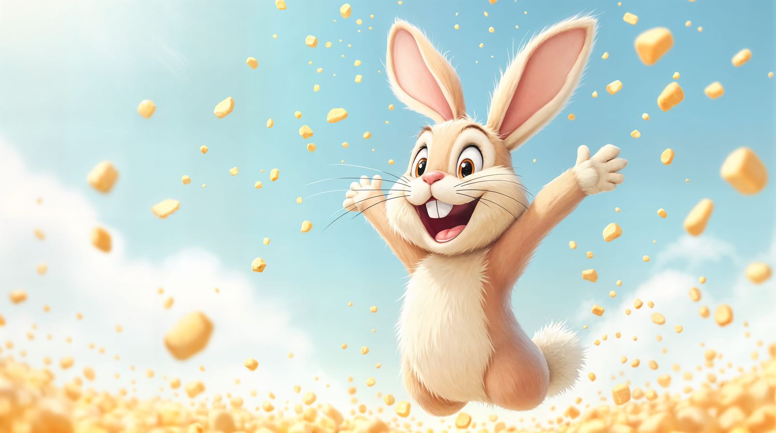 Joyful Cartoon Rabbit in Mid-Leap