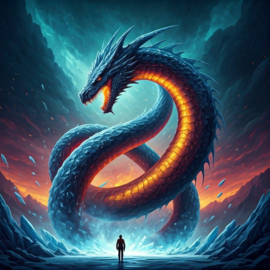 Epic Ice and Fire Kraken Battle in Fantasy Style