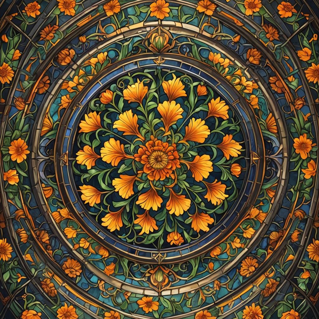 Vibrant Marigold in Round Stained Glass