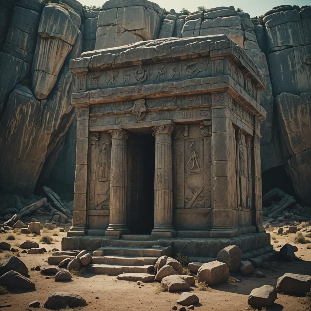 Dramatic Silent Tomb: Cinematic Film Still