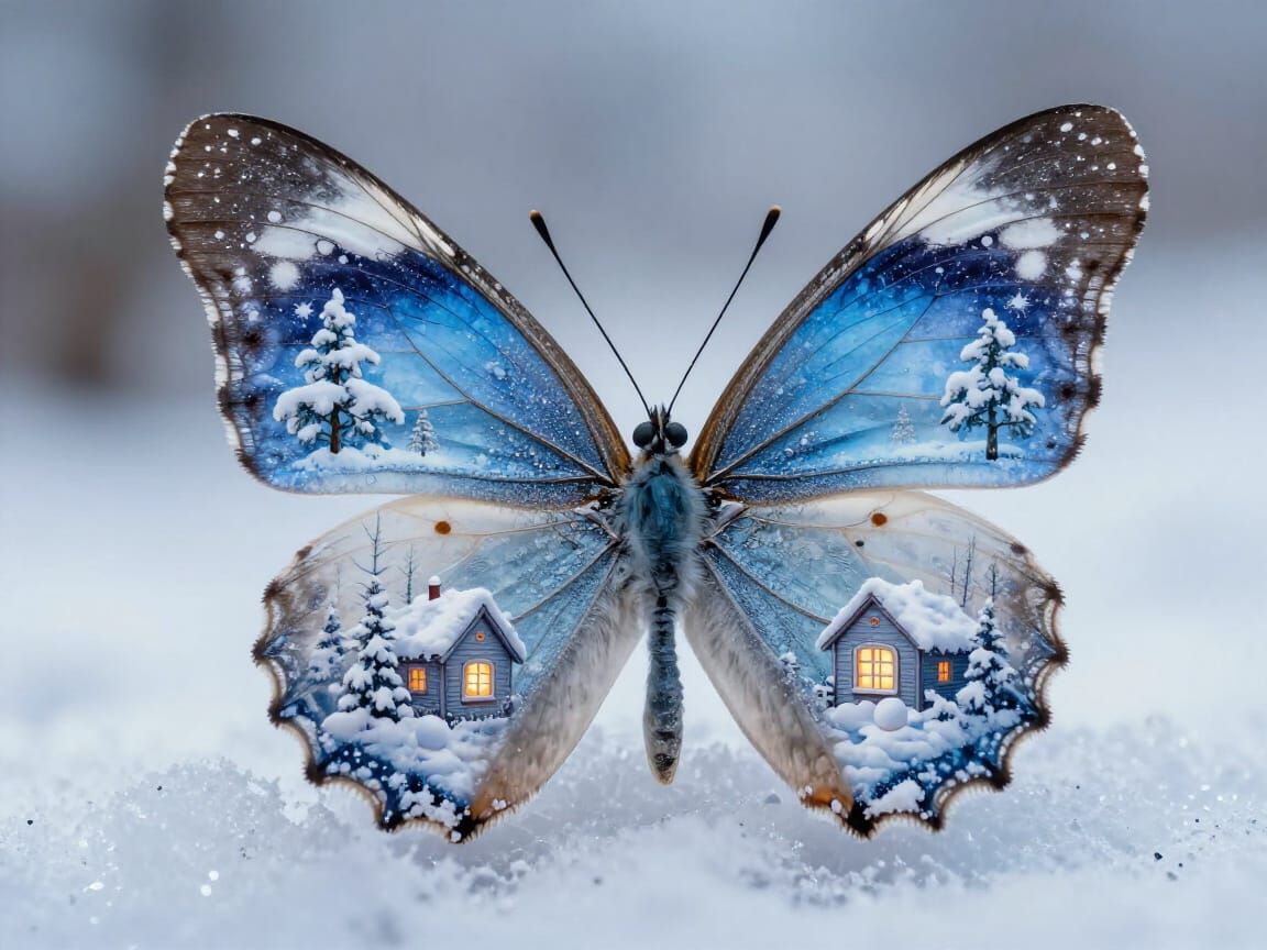 Artistic Macro Photo of Butterfly on Snow