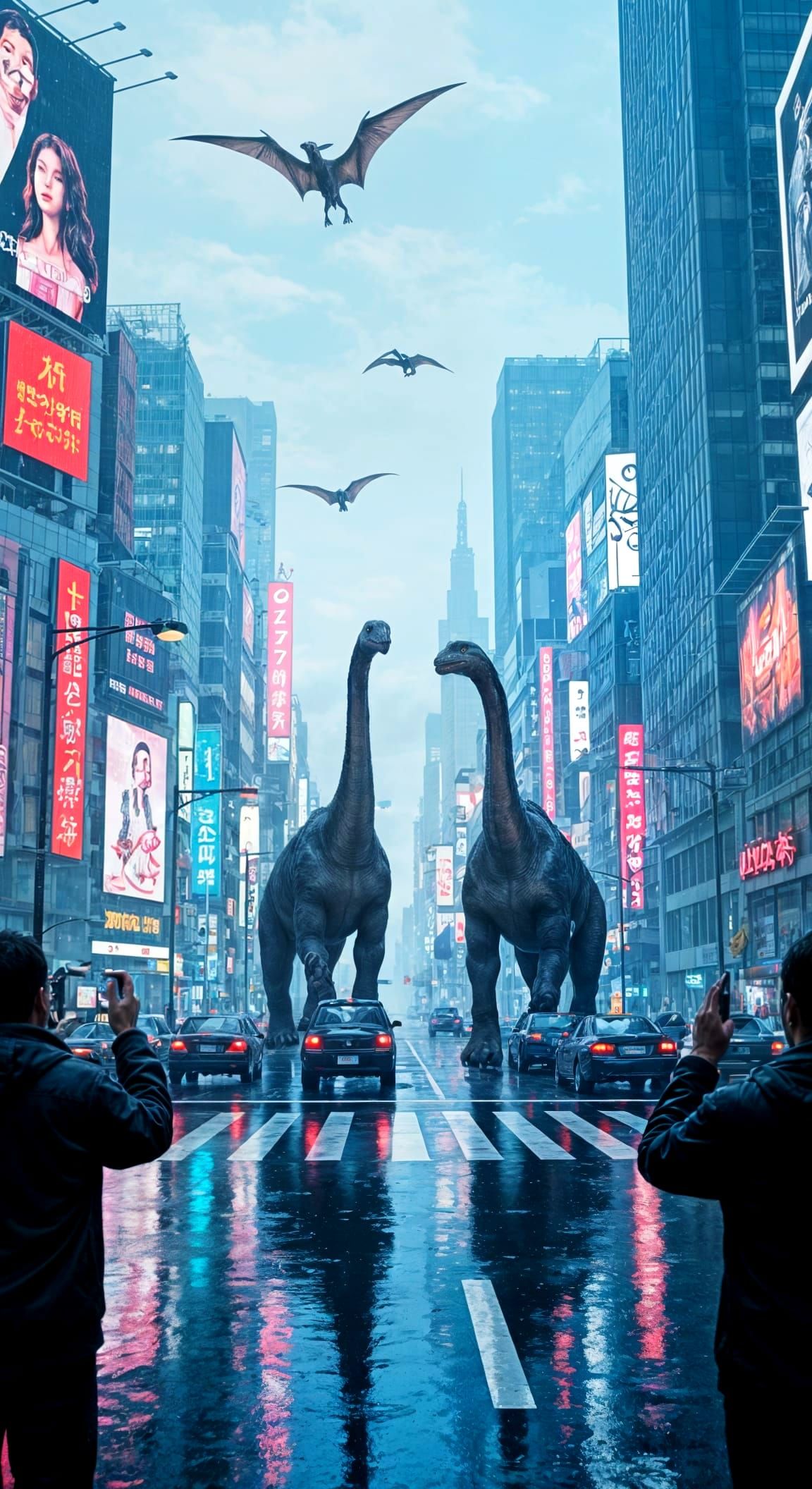 Dinosaurs in Cyberpunk Tokyo: A Cinematic Spectacle