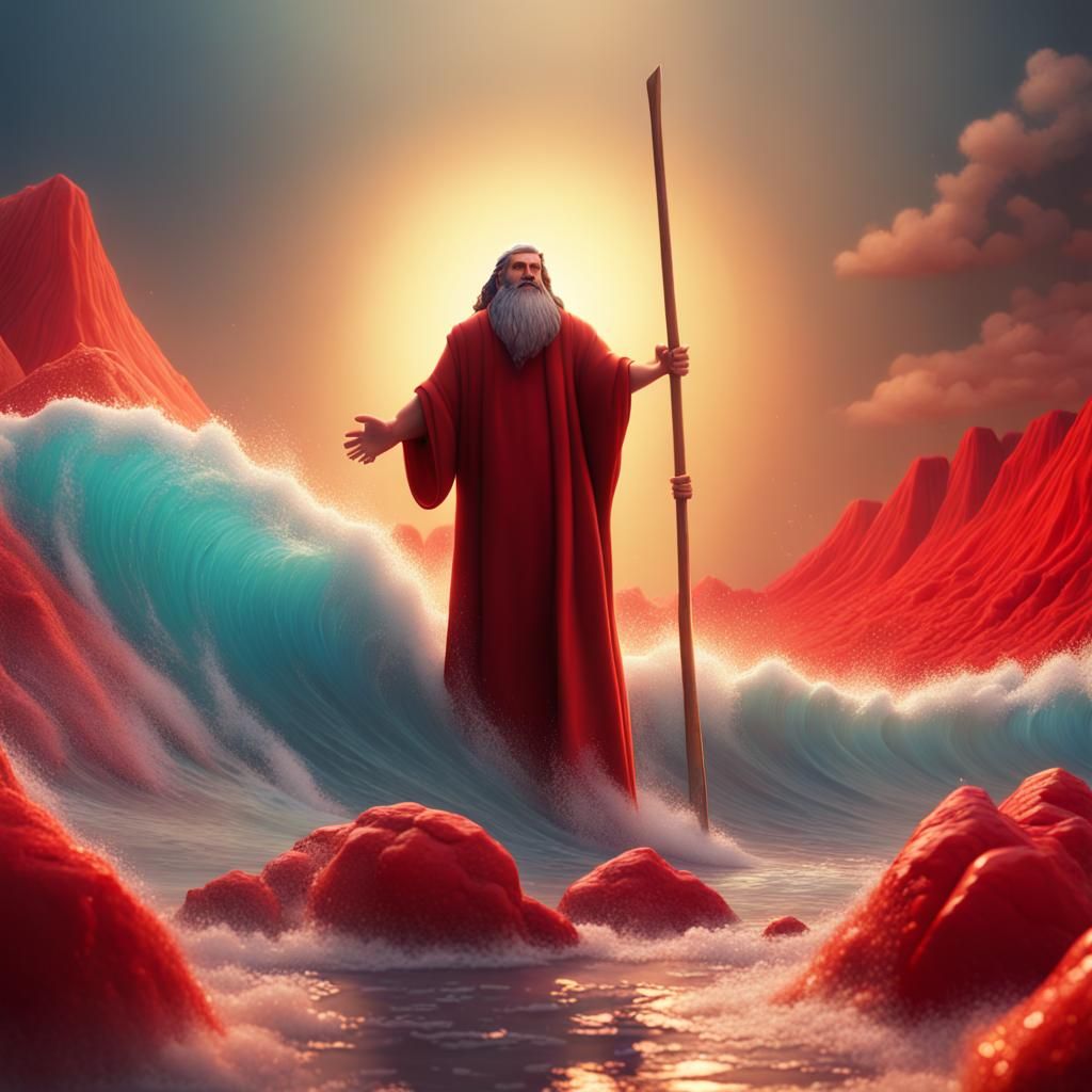Moses Parting Red Sea: Pixar-Style 3D Digital Art