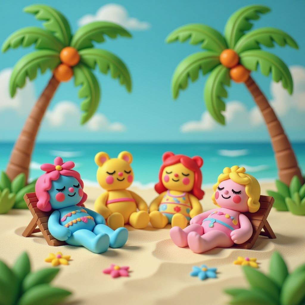Playful Playdough Figures on Tropical Beach