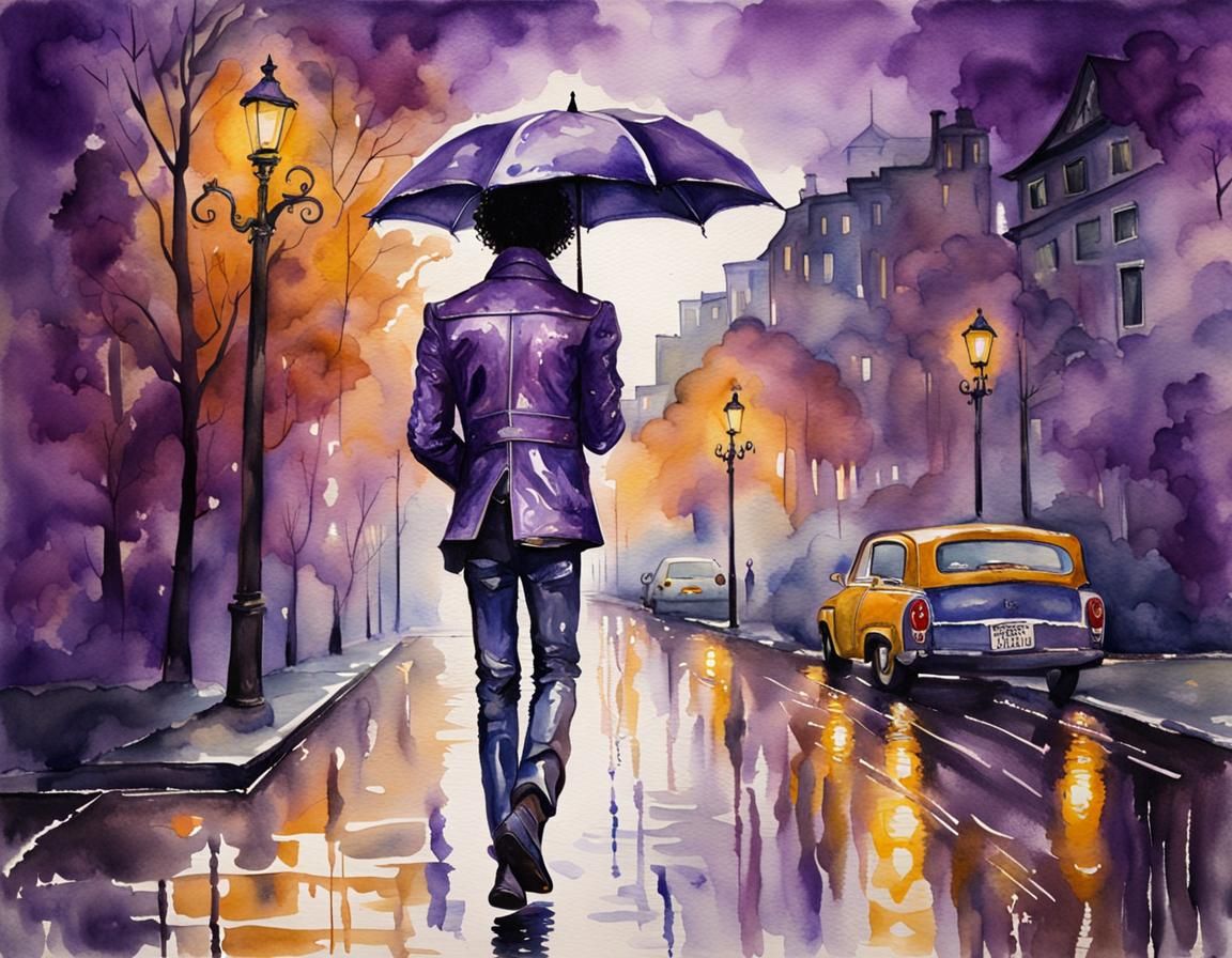 Surreal Purple Rain: Watercolor in Van Gogh Style
