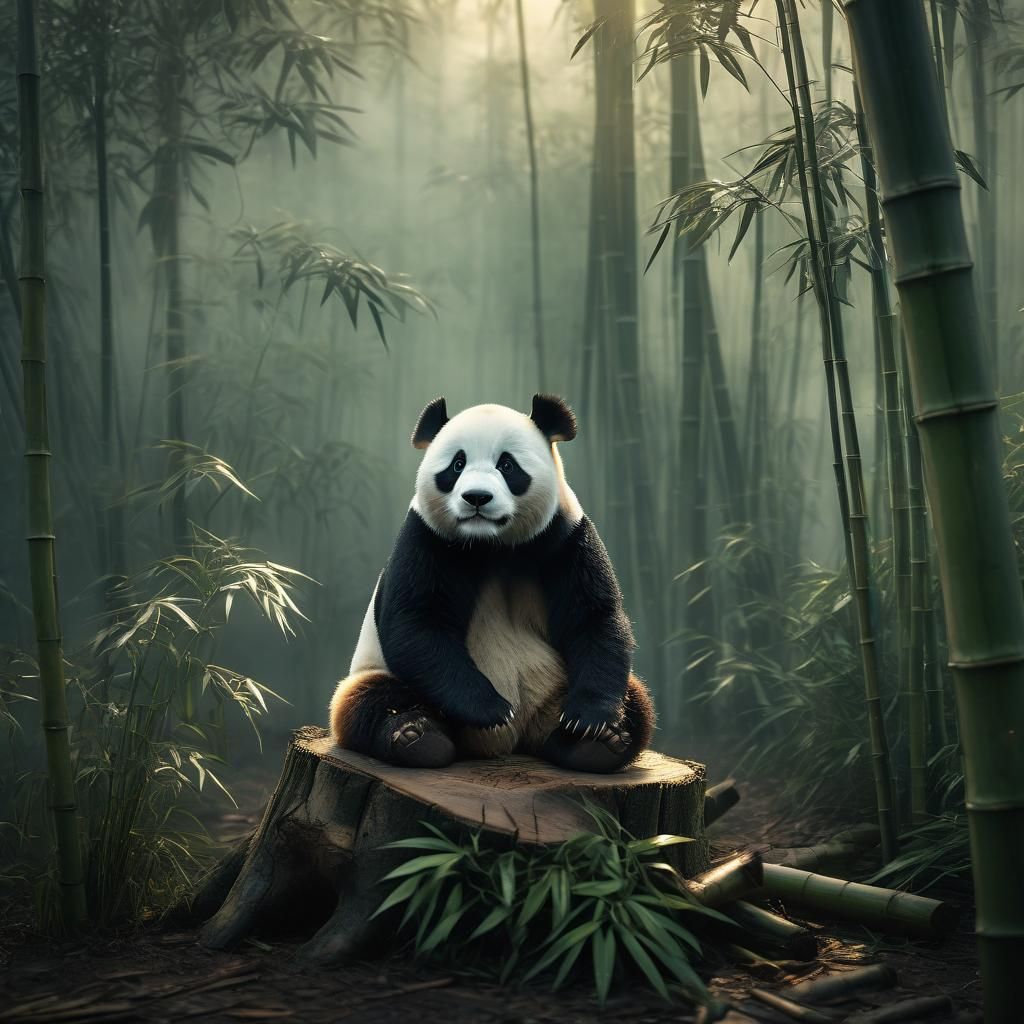 Serene Panda in Misty Bamboo Forest