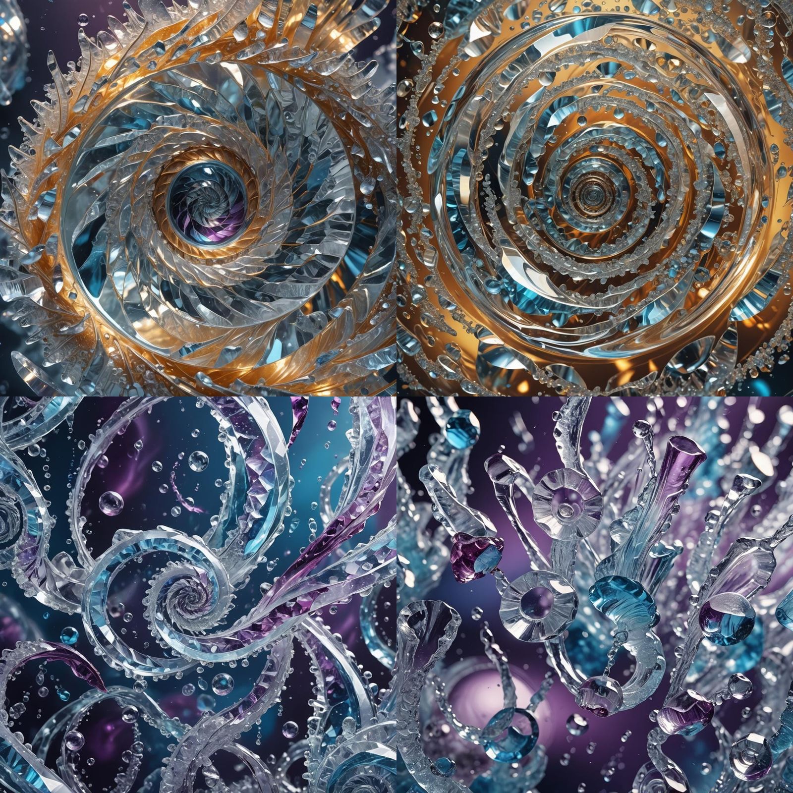 Crystallized Ice Water Spirals in Splash Art Style