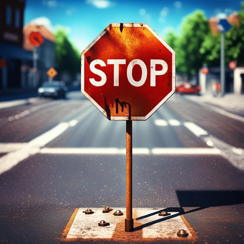 Hyper-Realistic STOP Traffic Sign in Warm Sunlight