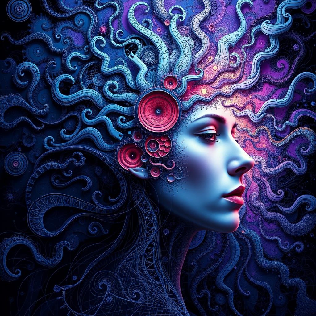 A Mind Shattered by Turbulent Emotions in Futuristic Fractal...