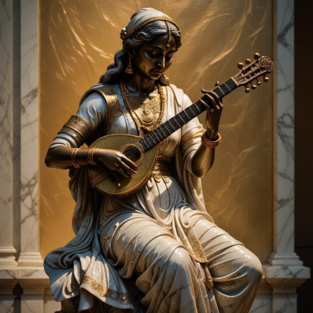 Baroque Marble Sculpture of Indian Musician