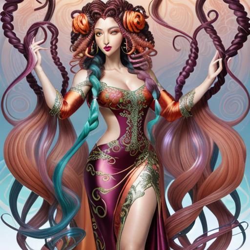 Stunning Gorgon with Flowing Locks in Digital Art