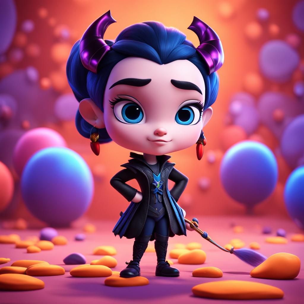 Chibi Evie as Disney Villain in Pixar Style