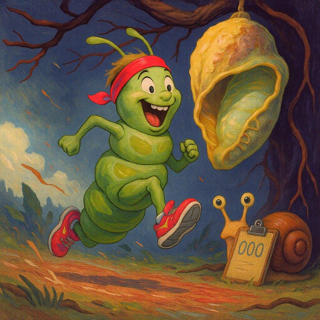 Excited Caterpillar's Butterfly Countdown: Digital Art