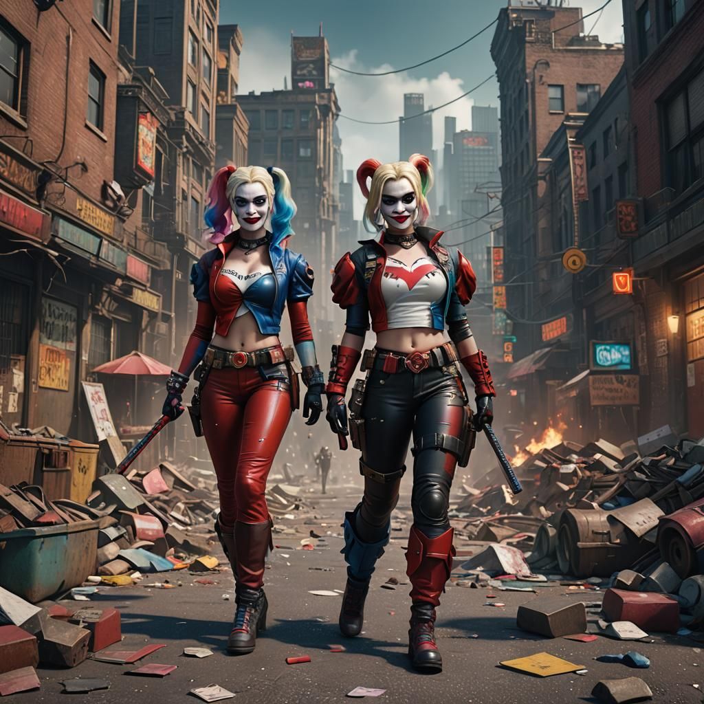 Harley Quinn: Detailed Matte Painting in Deep Color