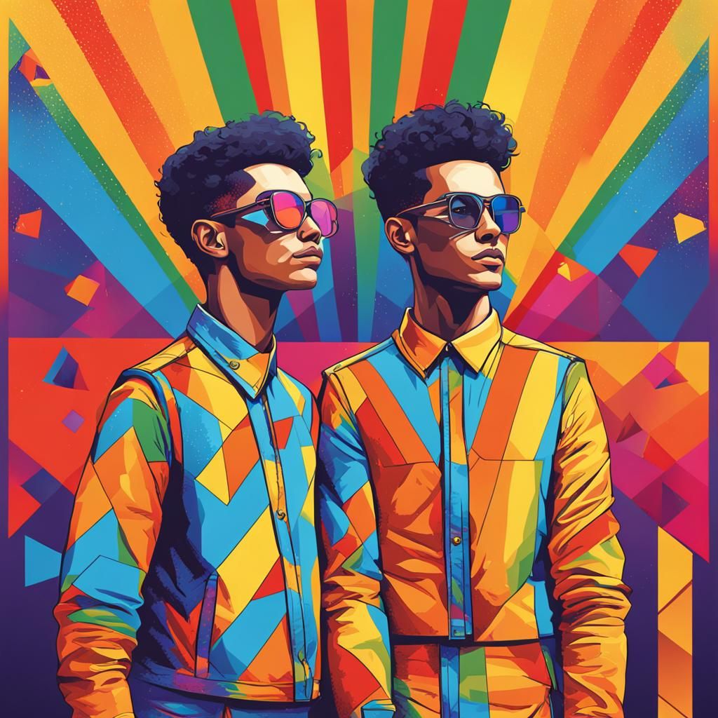 Proud Gay Couple in Pride Outfits: Pop Art