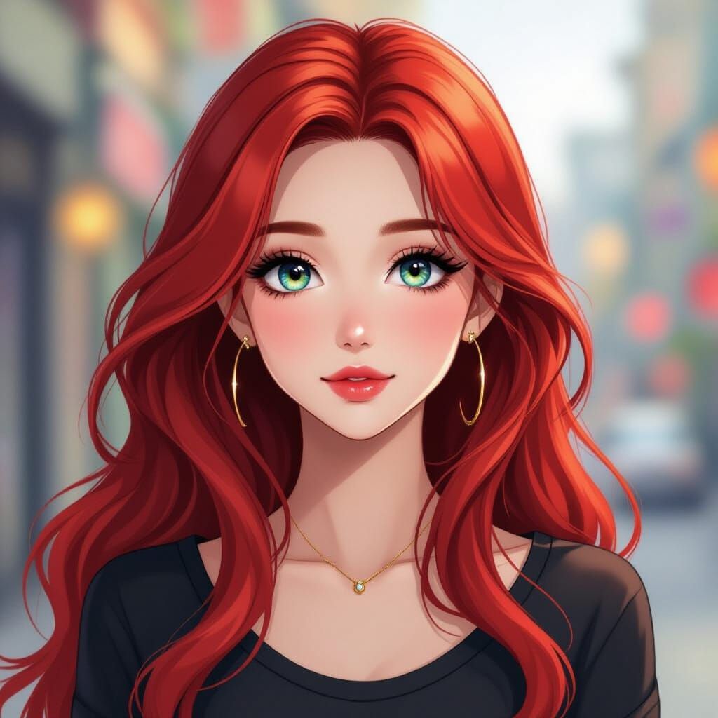 Anime Woman with Red Hair and Mesmerizing Eyes Wallpaper