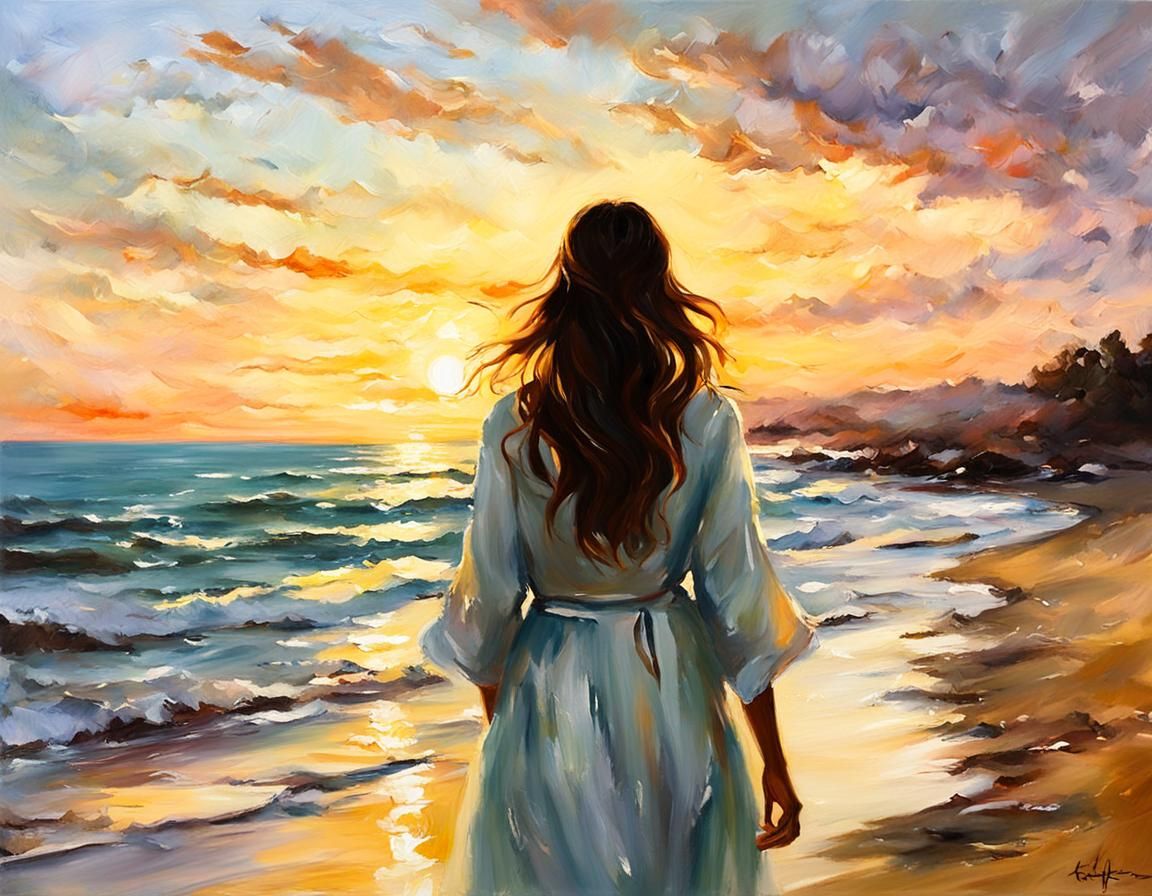 Impressionistic Beach Walk at Sunrise