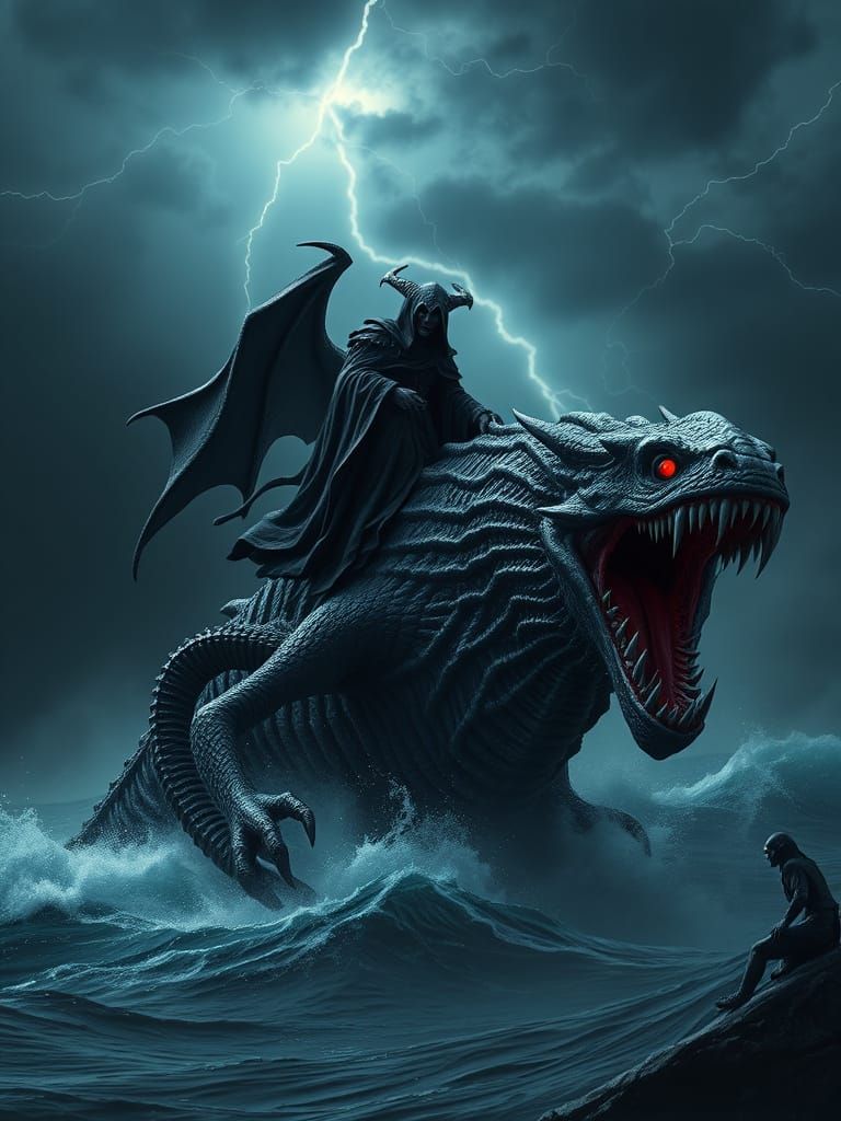 Dark Fantasy Horror: Nazgul on Twisted Sea Monster