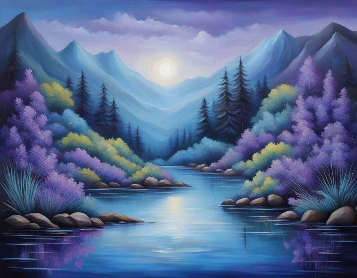 Divine Cerulean Luxurious Lavender Abstract Painting