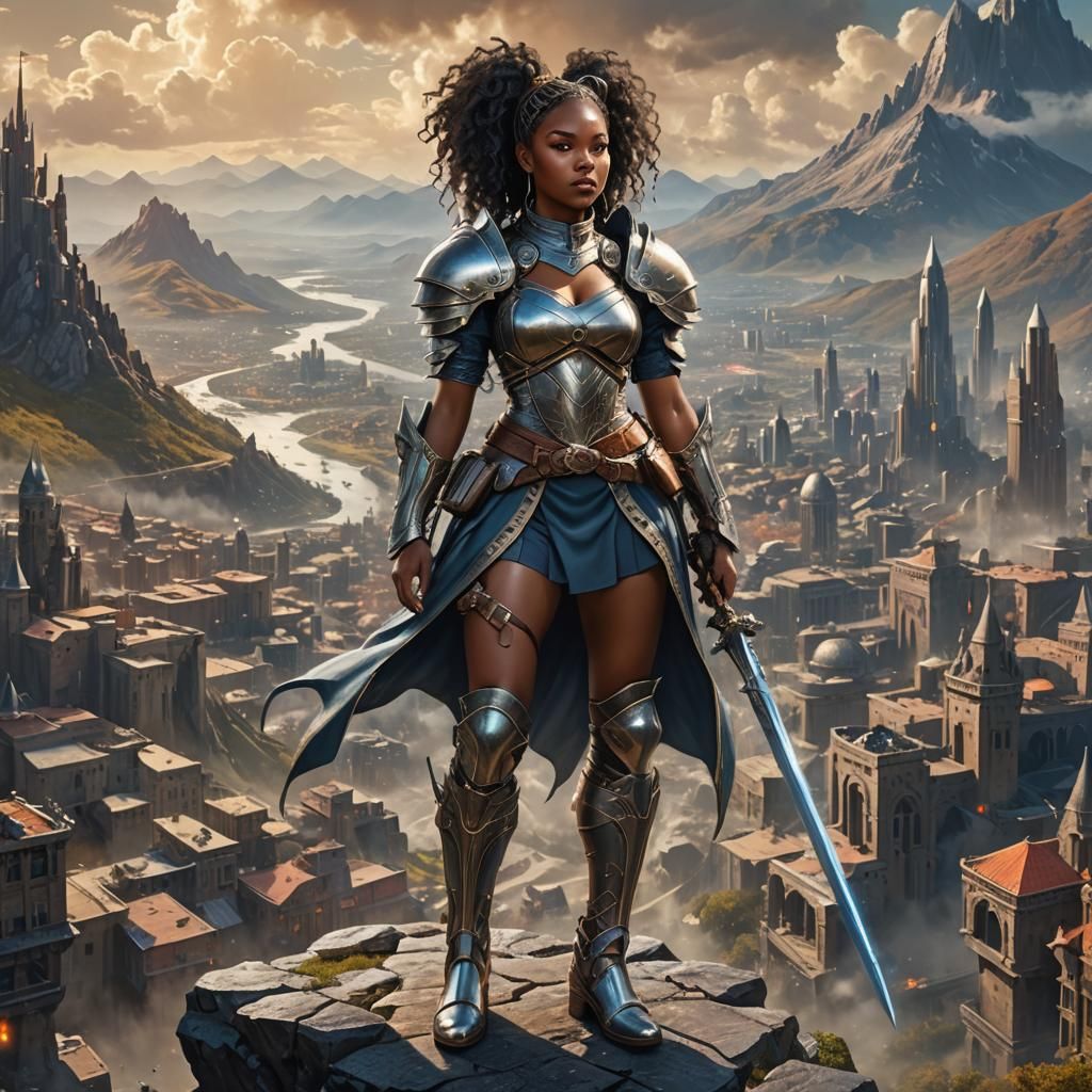 Futuristic African American Warrior Princess in 8K