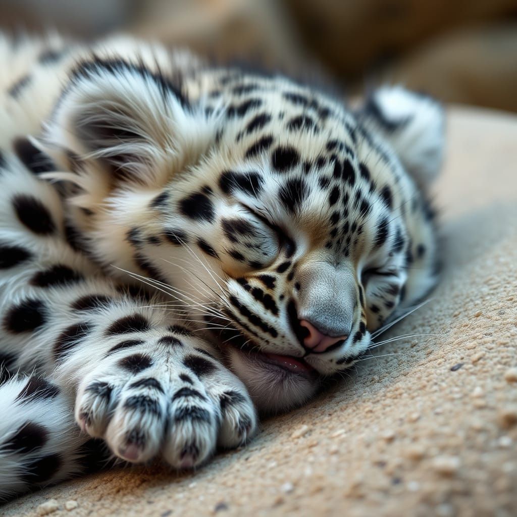 Sleeping Baby Snow Leopard: A Peaceful Portrait