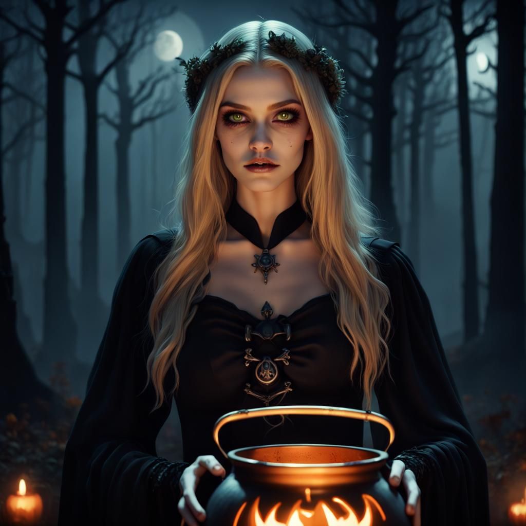 Halloween Witch in Graveyard: Fantasy Concept Art