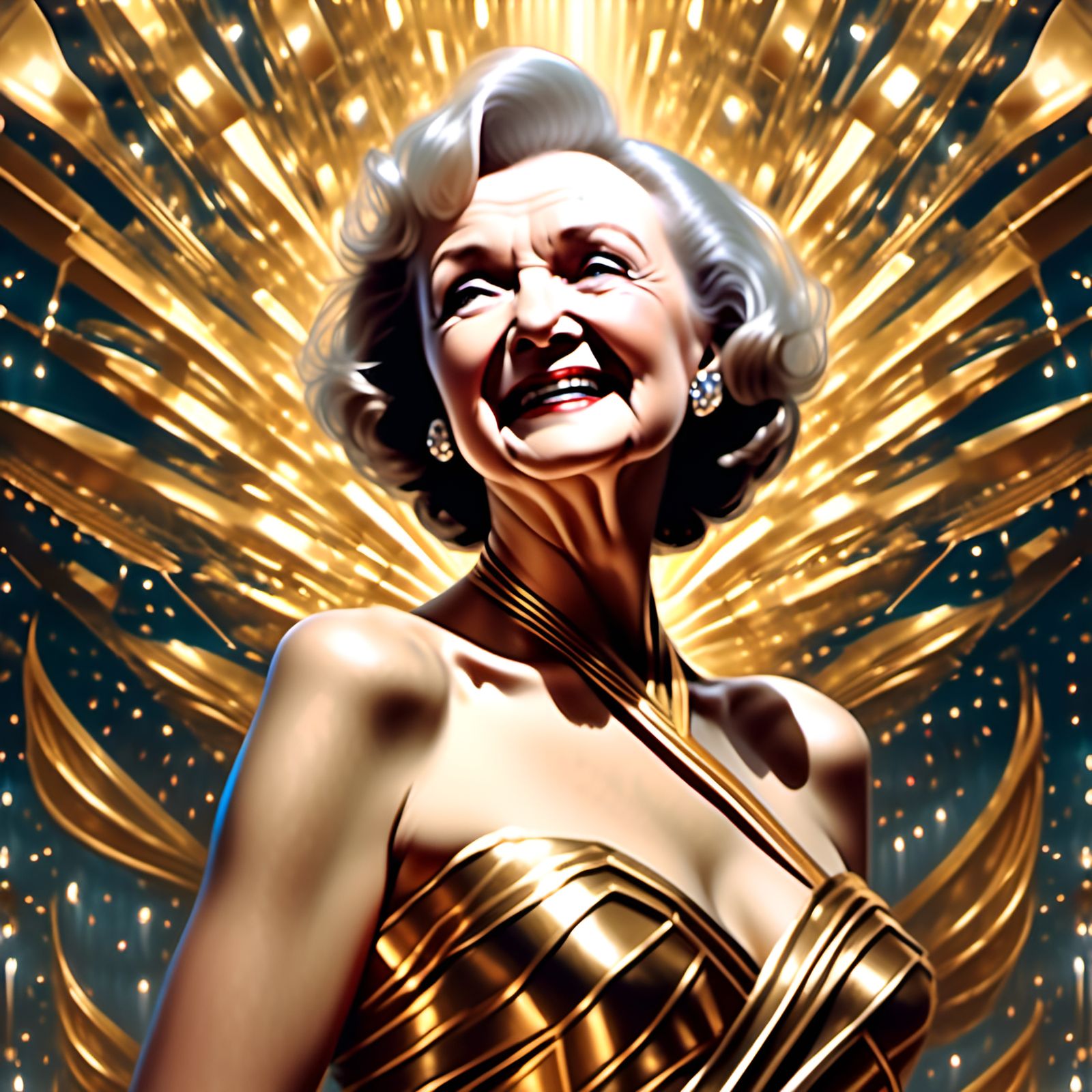 Golden Betty White Portrait in Digital Art Style