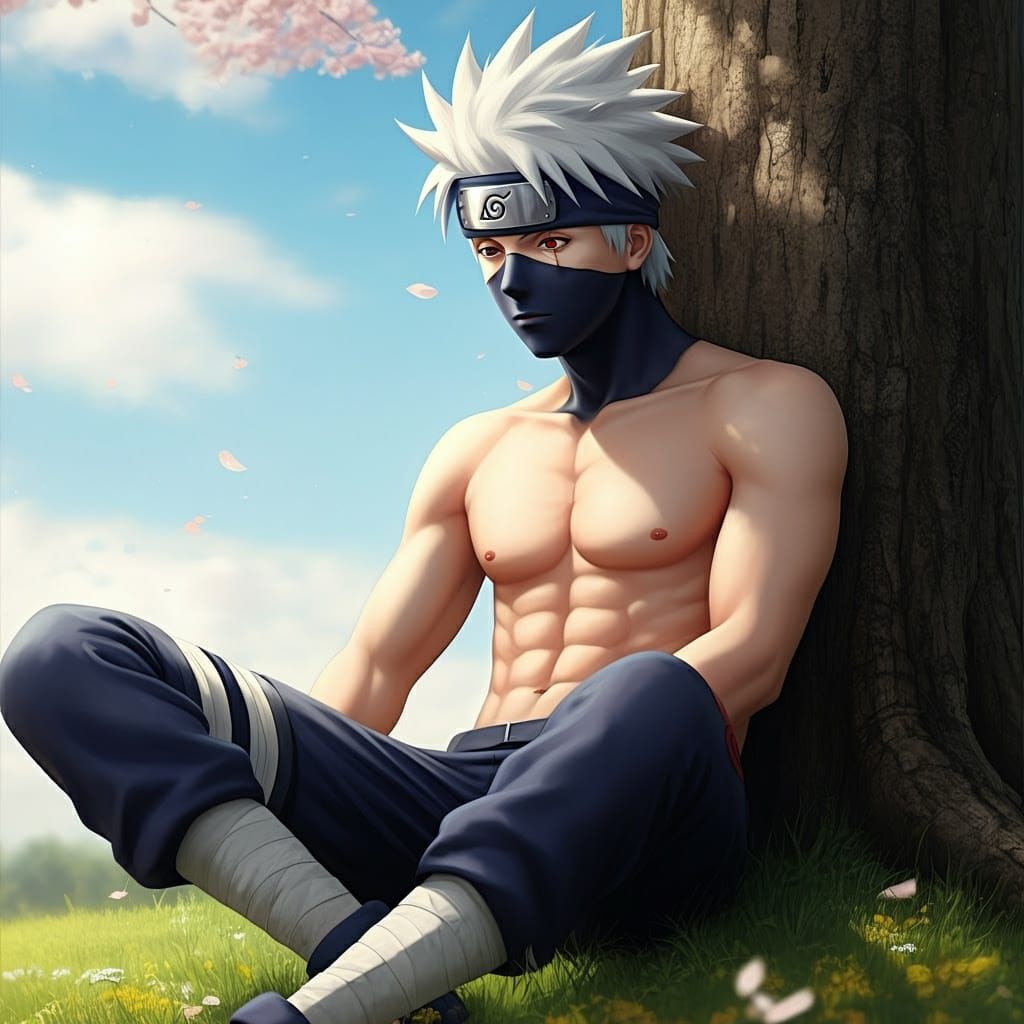 Shirtless Kakashi Hatake, handsome, six-pack abs sitting on ...