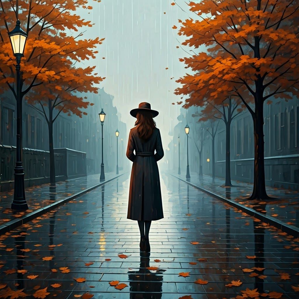 Eerie November Rain on Deserted Street