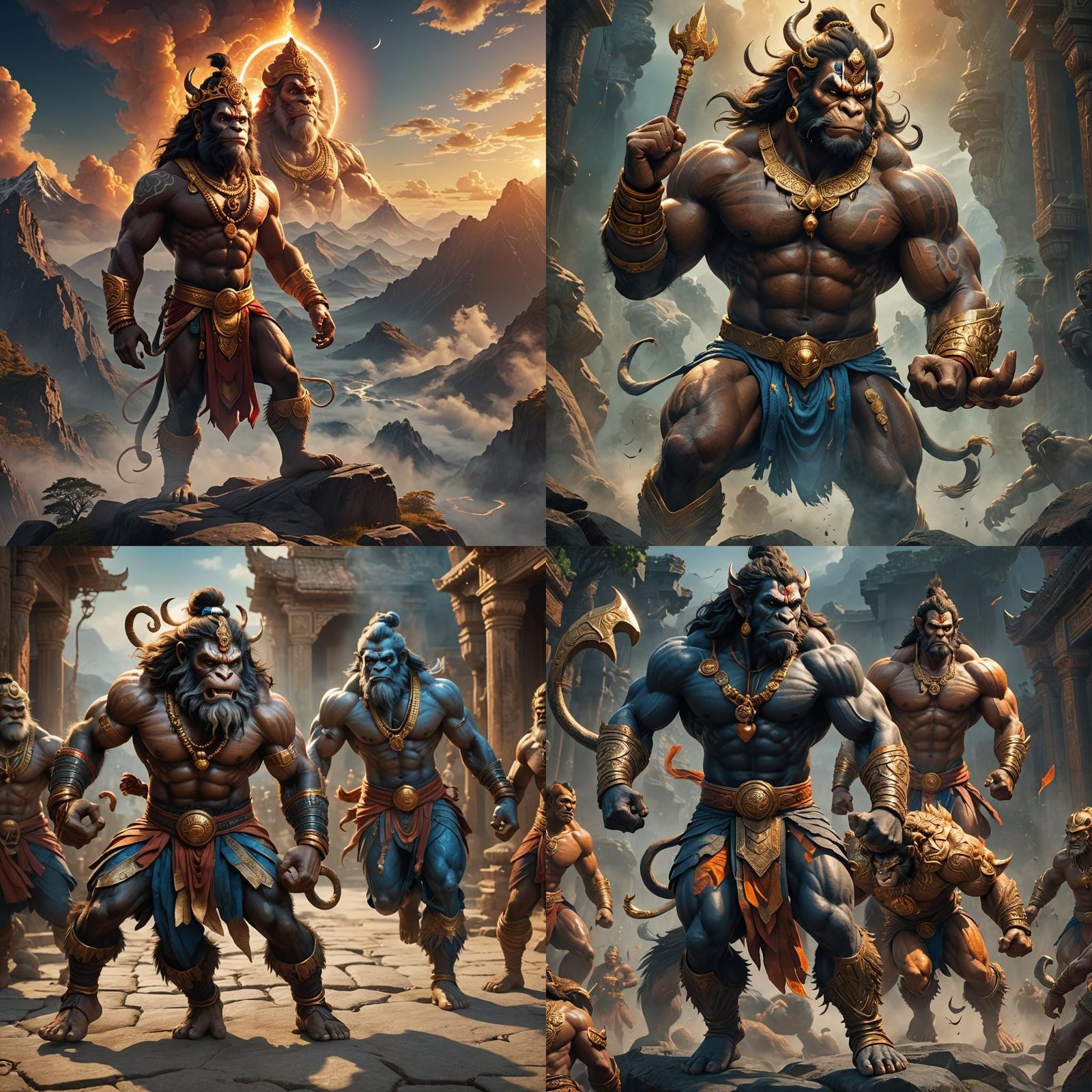 Hyperrealistic Hanuman with Eight Pack, Detailed Matte Paint...