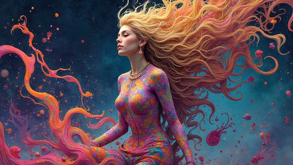 Kaleidoscopic Woman in Dreamlike Futuristic Style