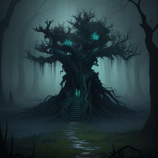 Ominous Figure Hidden in Mystical Forest