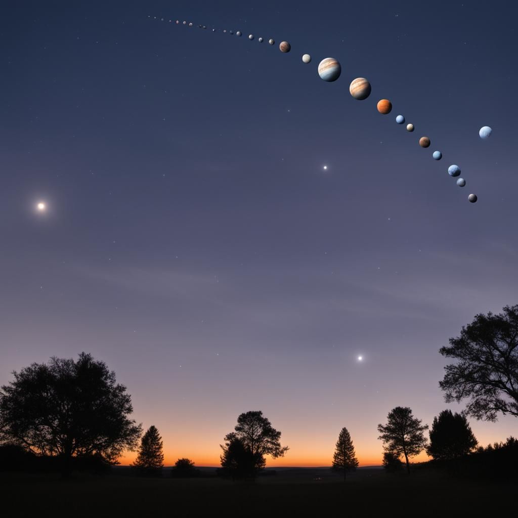 Planetary Alignment at Dusk: A Celestial Ballet