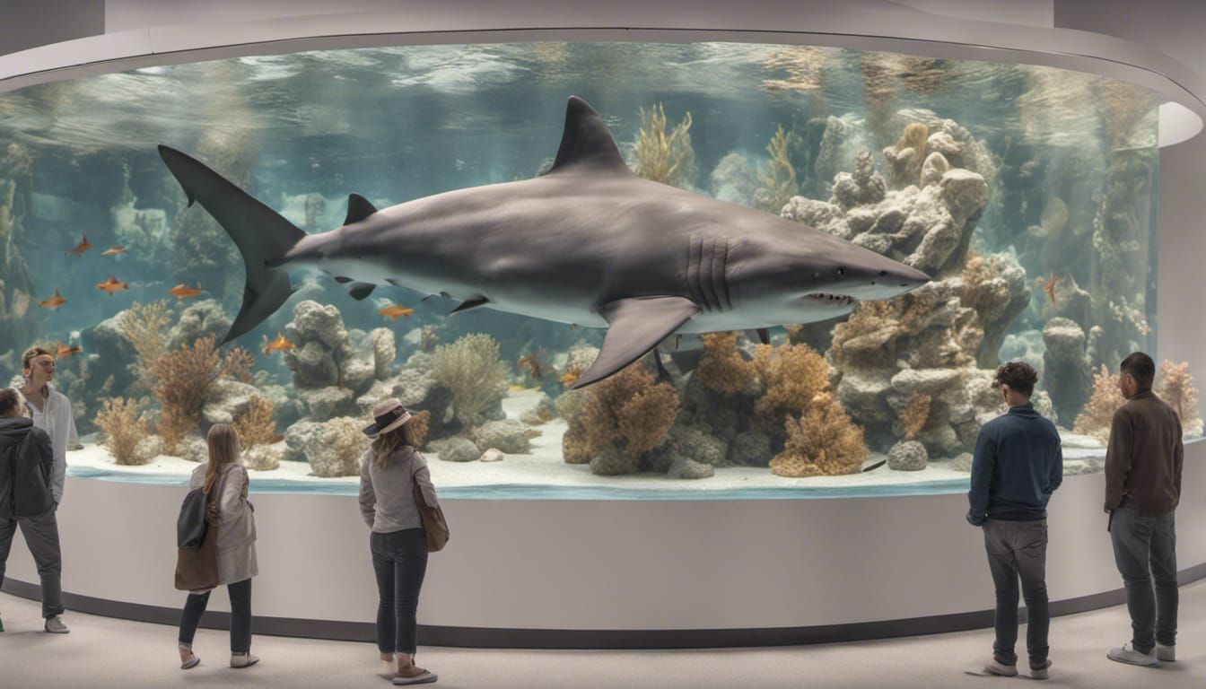 People Watching Shark Aquarium in Hyperrealistic 8k