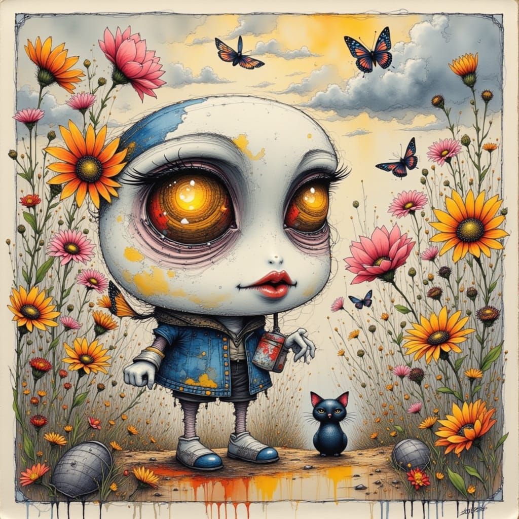 Abstract Ink and Impasto Oil Painting