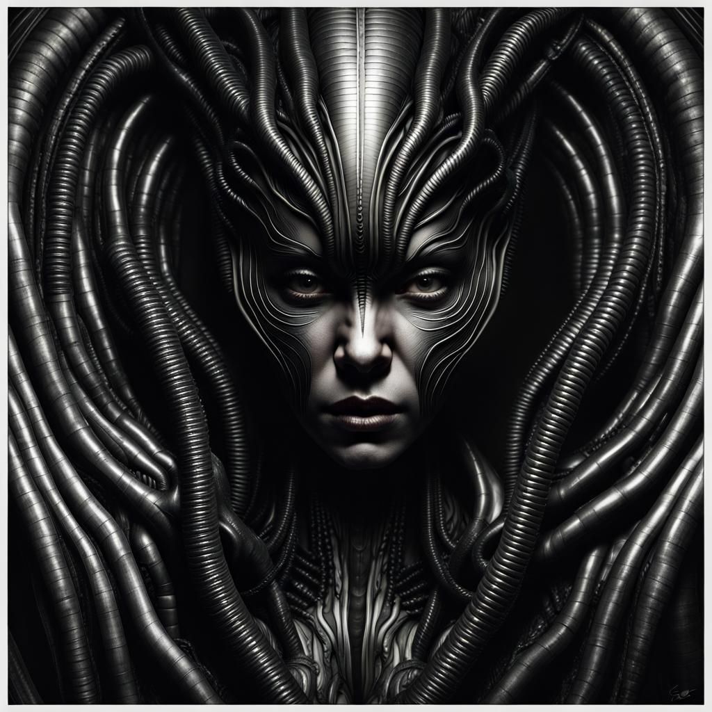 Giger-esque Dark Portrait in 'Alien' Film Style