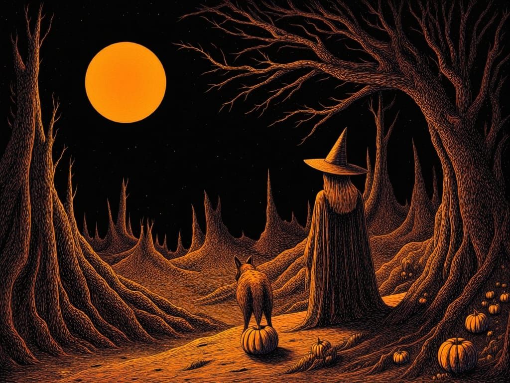 Witch and Wolf in Otherworldly Halloween Dimension