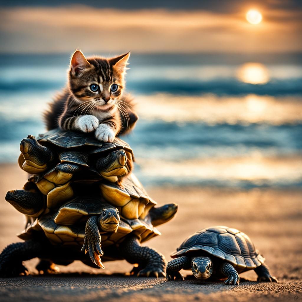 Humorous Turtle Stack, Hyperrealistic 64 Megapixel Image